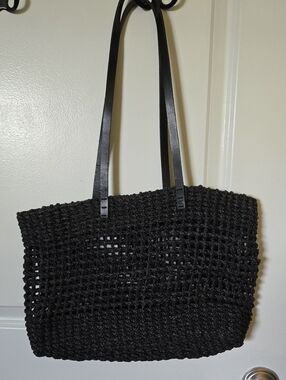 Calvin Klein Black Woven Tote with Long Straps